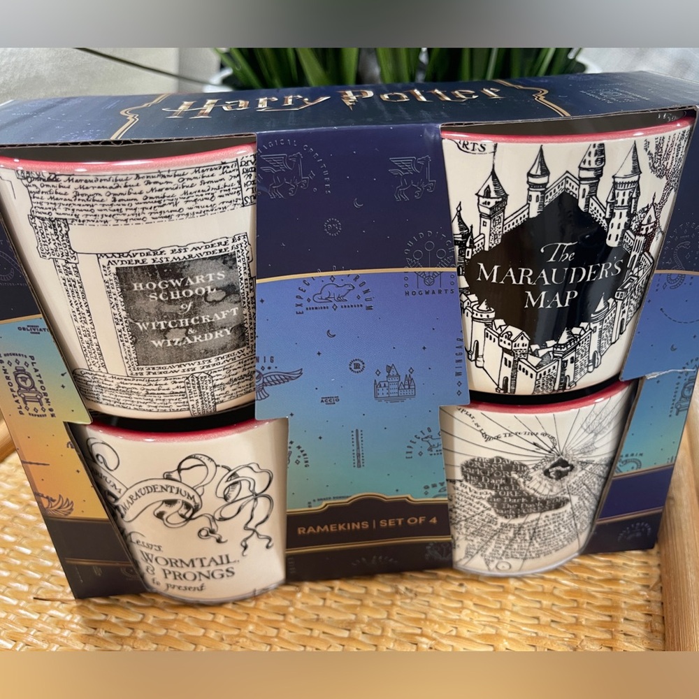 Rae Dunn Harry Potter Marauder’s Map Mischief Doublesided ramekins set of 4 NWT